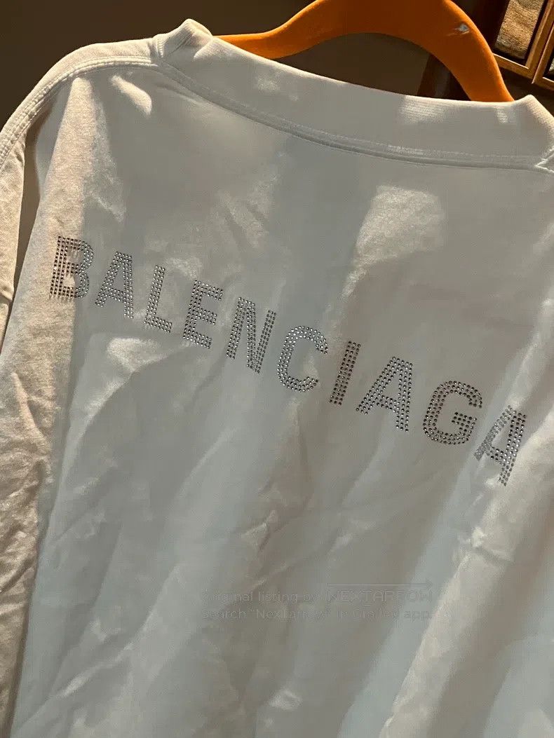 Balenciaga Balenciaga White Short Sleeve T-Shirt with Back Crystal Lo Size US L / EU 52-54 / 3 - 4 Thumbnail