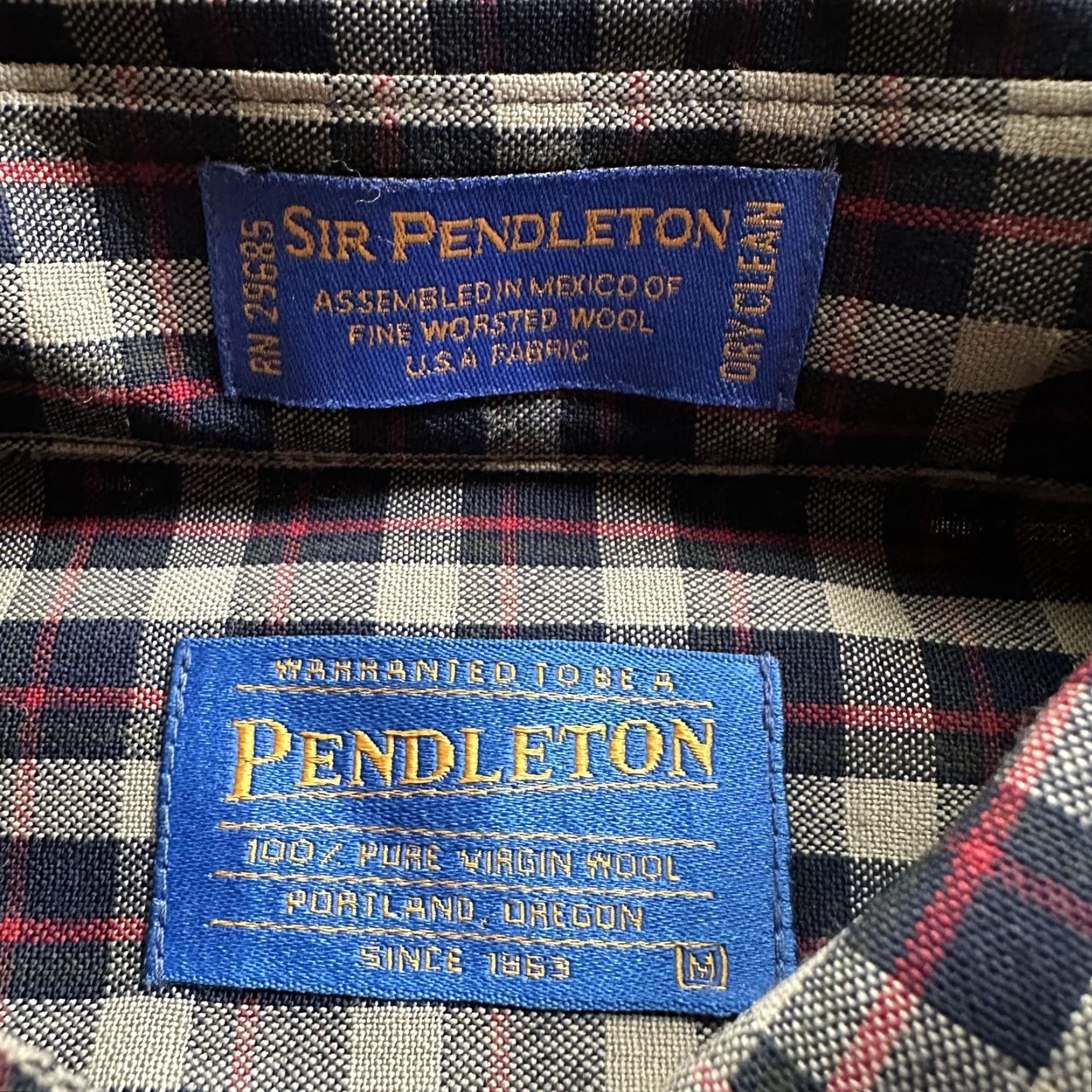 Pendleton Shirt Mens Medium Button-Down 100% Wool Blue Red Tan Checks