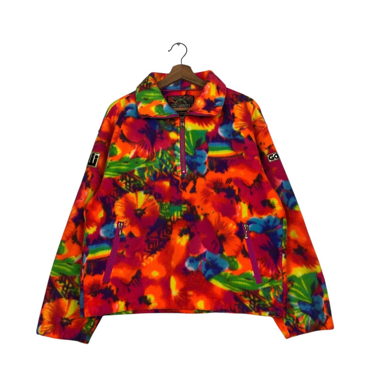 Japanese Brand × Vintage 📌Colourful Anorak Half Zipper Fleece Jacket Goldwin Japan Size US L / EU 52-54 / 3 - 2 Thumbnail
