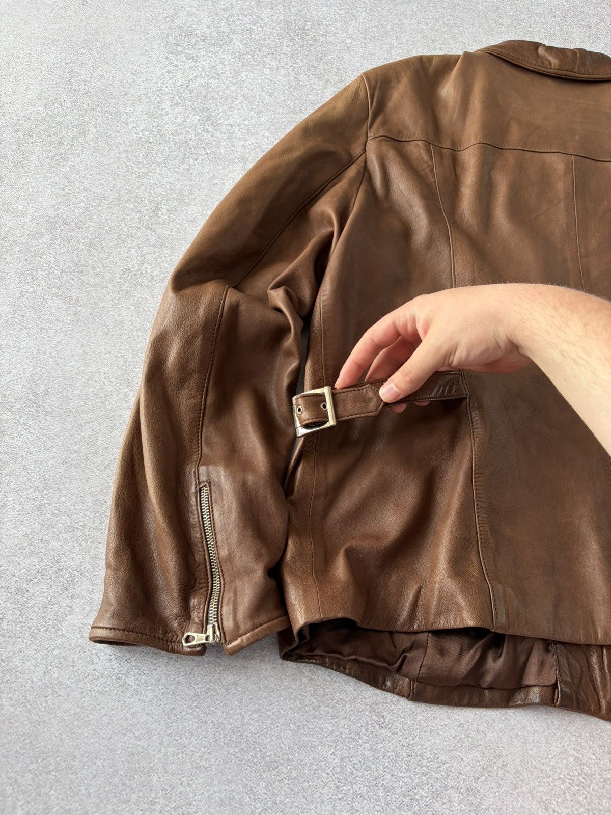 Vera Pelle VTG Vera Pelle Leather Zip Brown Jacket Straps Antique Style Size US XL / EU 56 / 4 - 8 Thumbnail