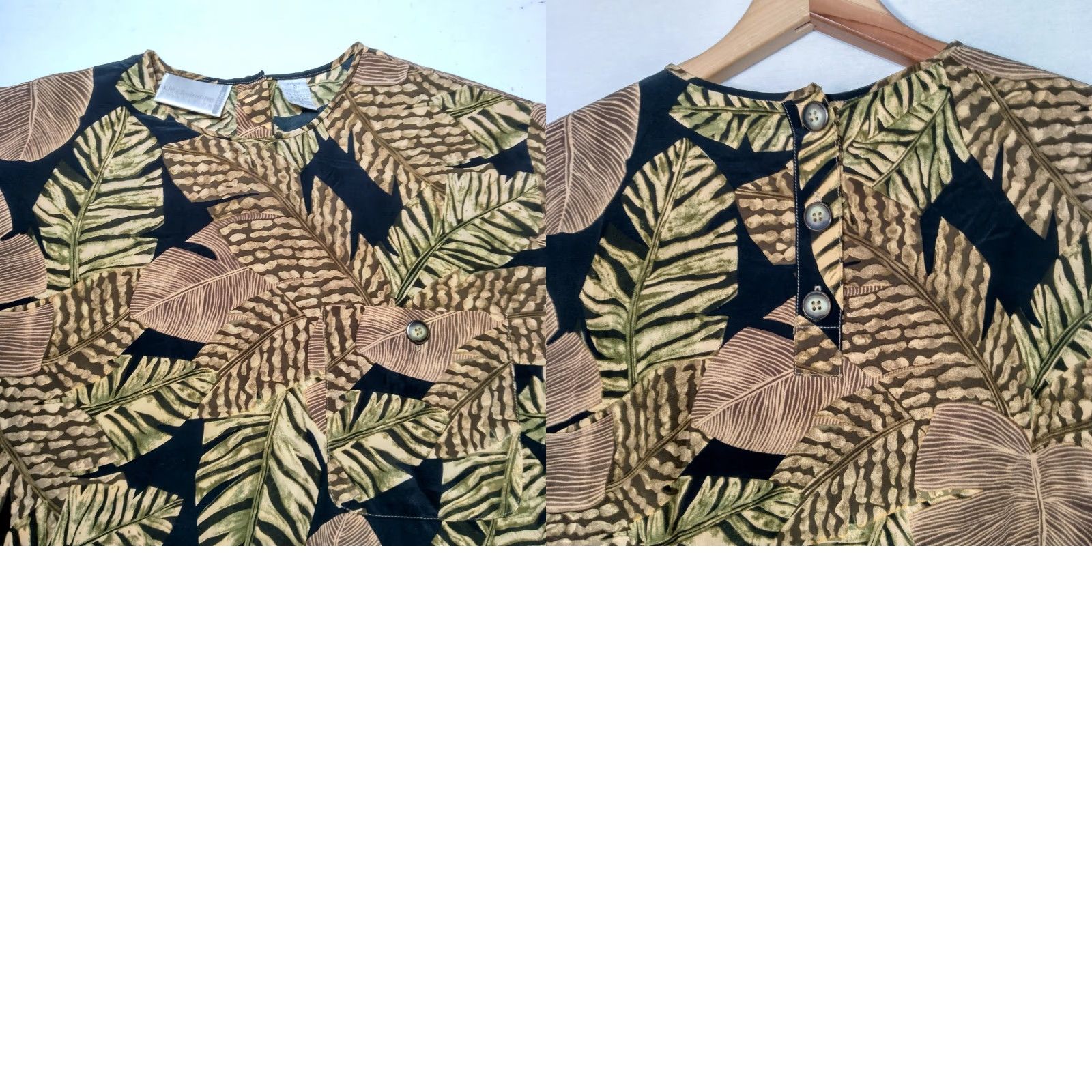 Liz Claiborne VINTAGE Liz Claiborne Blouse Women's Small Silk Short Sleeve Black Palms 90s Beachy Nature Size M / US 6-8 / IT 42-44 - 8 Thumbnail