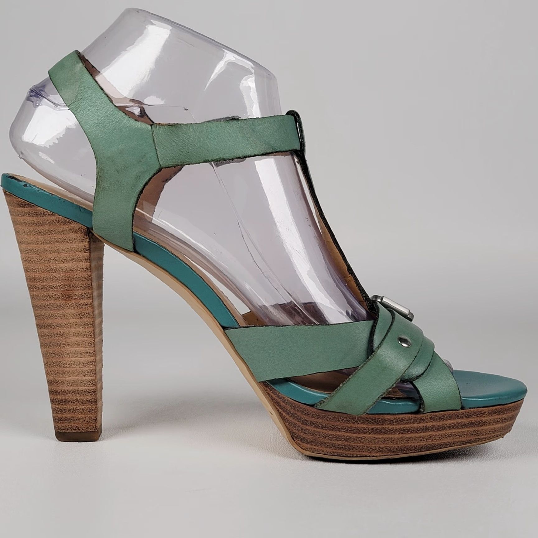 Franco Sarto Franco Sarto Heel Women Platform Open Toe T Strap Buckle Leather Blue Green 9M Size US 7 / IT 37 - 5 Thumbnail