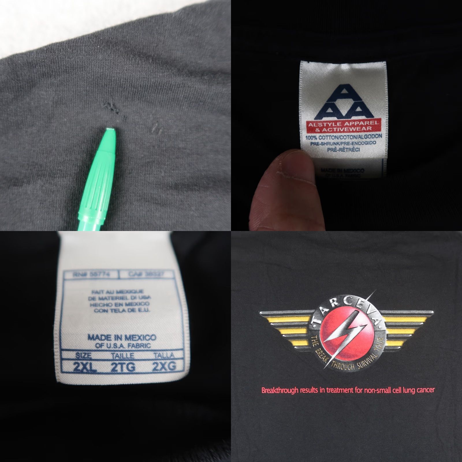 AAA VTG Tarceva Break Through Tour Cancer Medication T Shirt 2XL Black Mens Long Sleeve Crew Neck Graphic Print AAA Cotton Regular | 1900s? Size US XXL / EU 58 / 5 - 8 Thumbnail