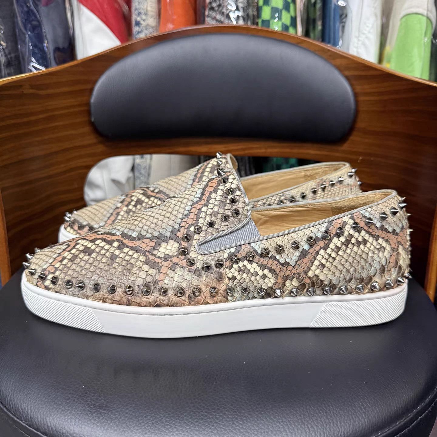 Christian Louboutin Christian Louboutin Snakeskin Studded Slip-On K15 Size US 11.5 / EU 44-45 - 6 Thumbnail