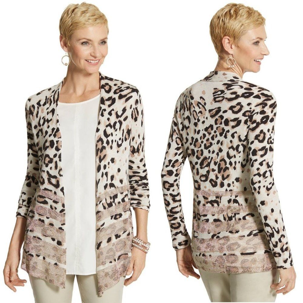 Chicos Chico's Animal Shine Viven Cardigan Size 2 US L Size L / US 10 / IT 46 - 1 Thumbnail
