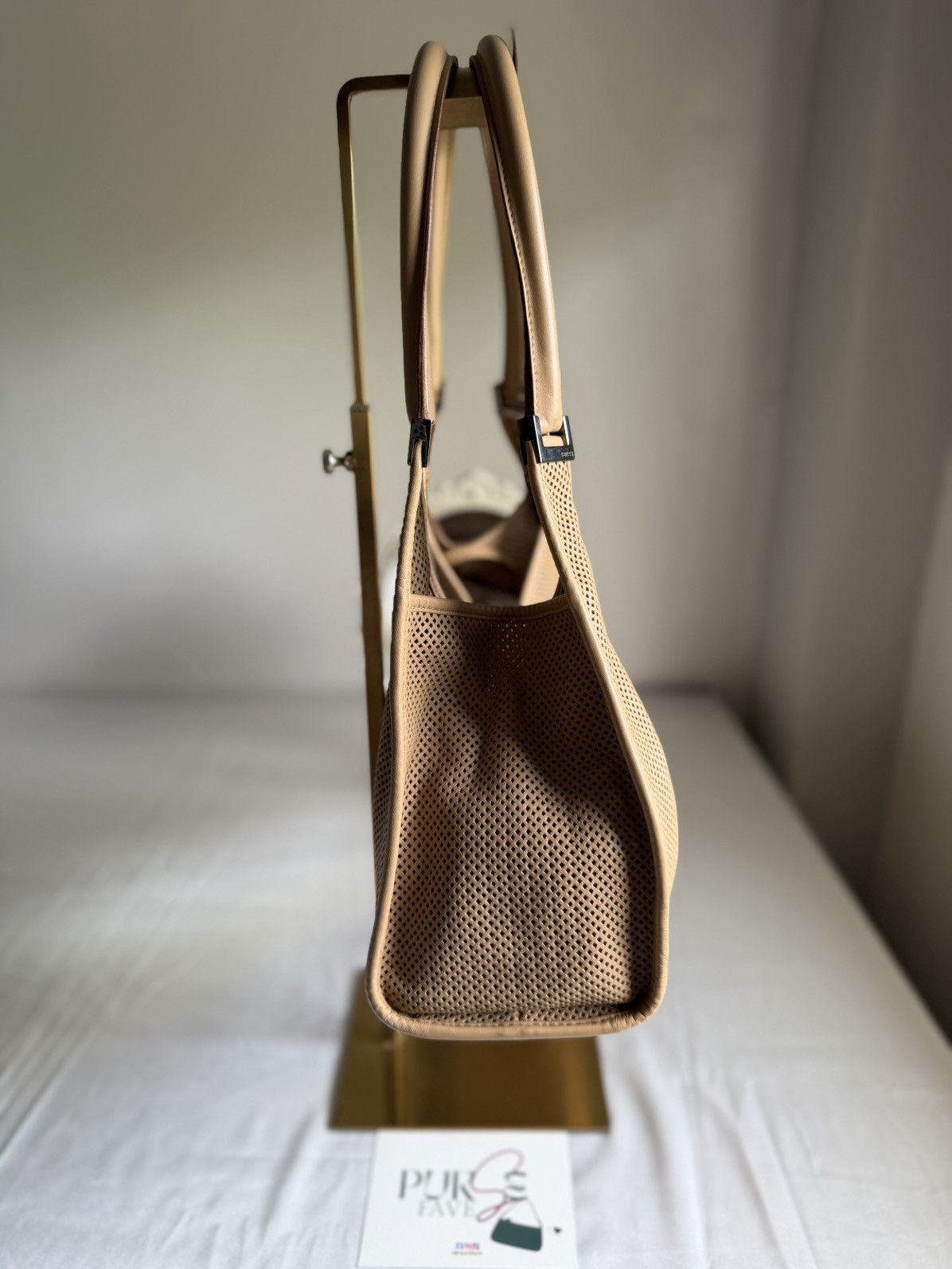 Gucci Authentic GUCCI Jackie Bardot Tan Hobo Perforated Leather Size ONE SIZE - 8 Thumbnail