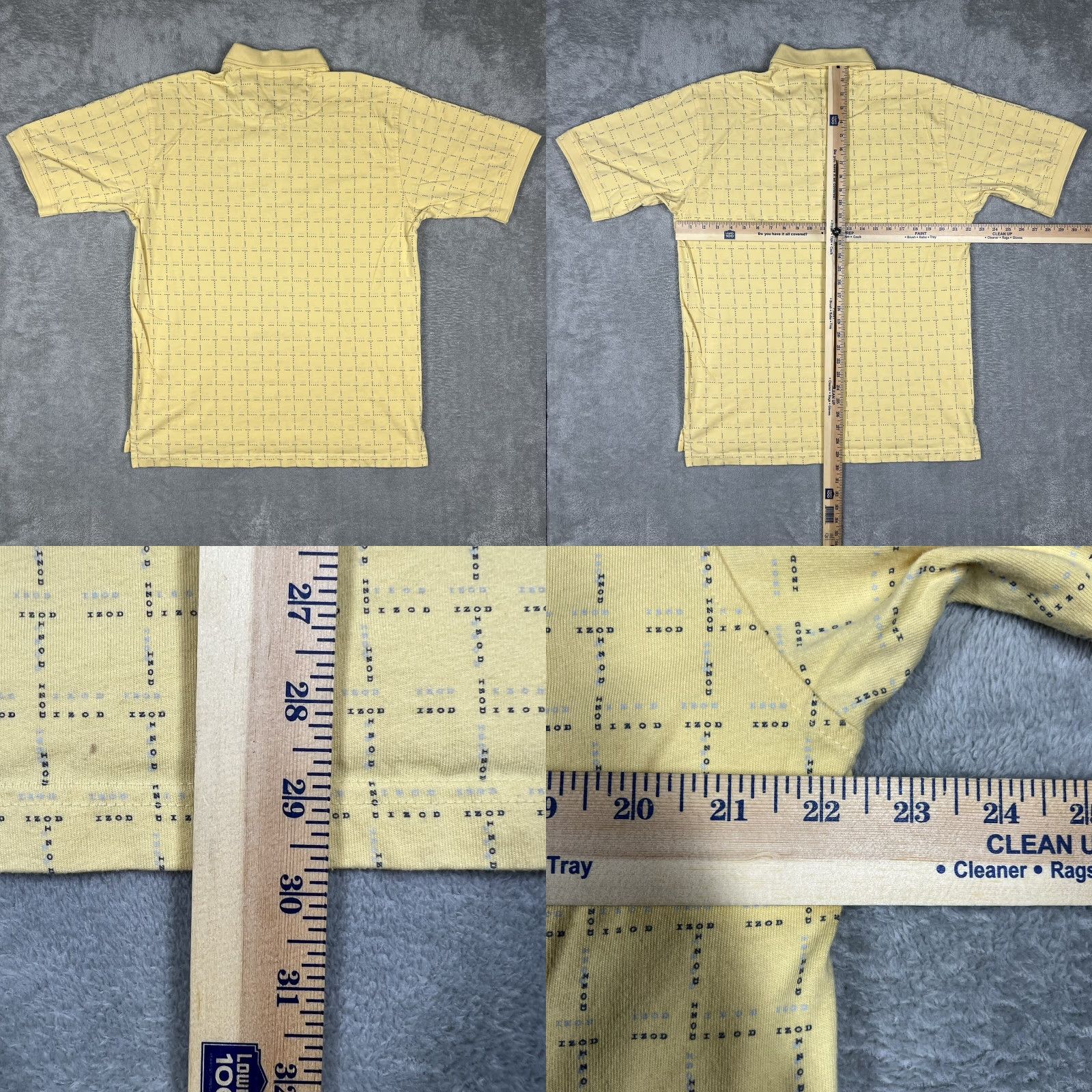 Izod VINTAGE IZOD Polo Shirt Mens Large Striped Text All Over Print Yellow 100% Cotton Short Sleeve Button Closure Casual Rugby Style Retro Modern Mens Size US L / EU 52-54 / 3 - 8 Thumbnail