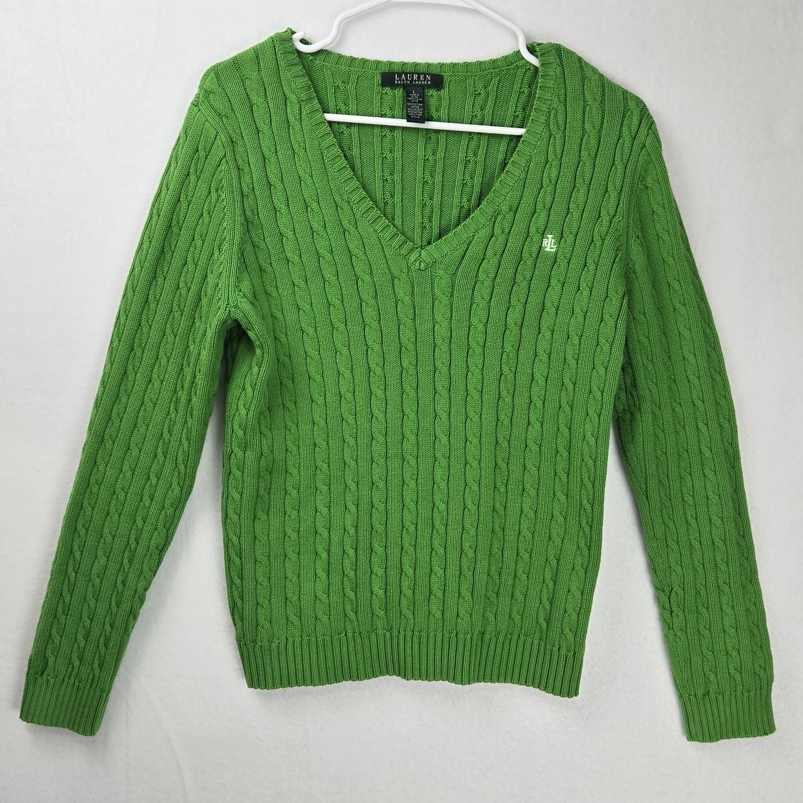 Lauren Ralph Lauren Lauren Ralph Lauren Kelly Green Cable Knit Sweater Size L Size L / US 10 / IT 46 - 1 Thumbnail