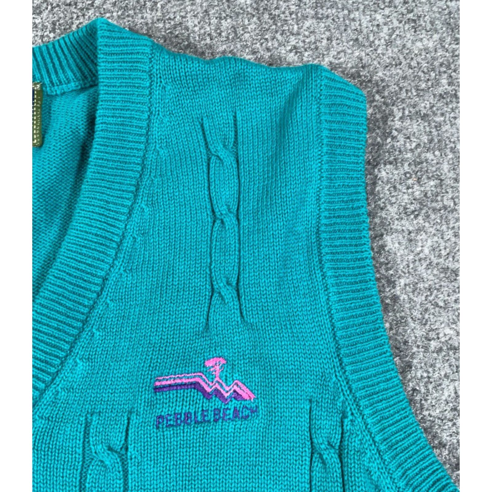 Altea VINTAGE Pebble Beach Cable Knit Sweater Vest Adult XL Teal Preppy V-Neck Golf Mens Size US XL / EU 56 / 4 - 6 Thumbnail