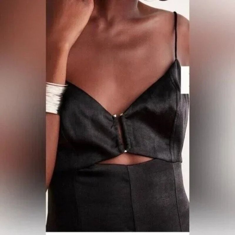 Free People New Abbie Jumpsuit SATIN $250 SIZE 2 Black Special Occasion Size 26" / US 2 / IT 38 - 2 Thumbnail