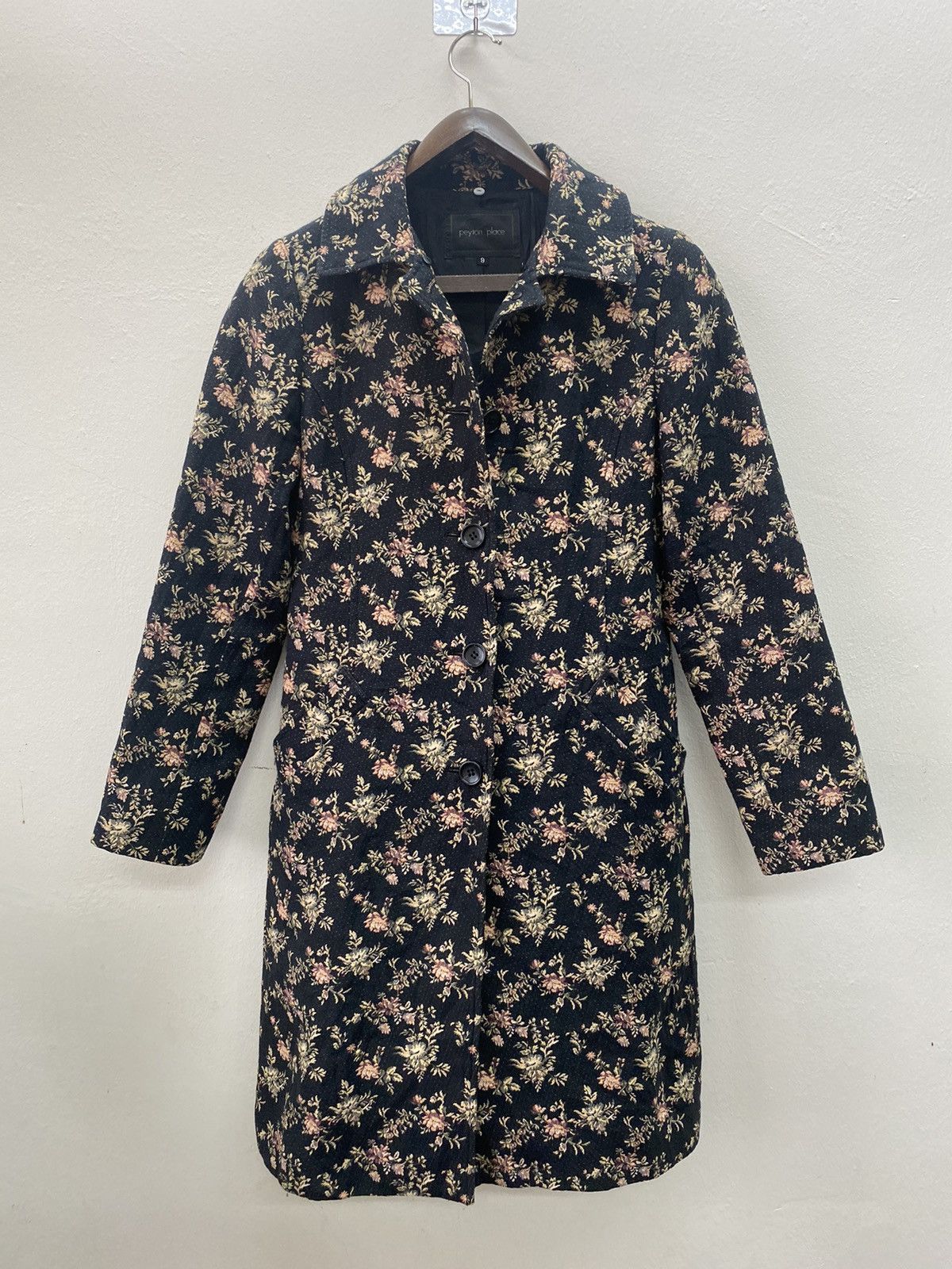 If Six Was Nine Japanese Fashion Peyton Place Black Floral Trench Coat Size S / US 4 / IT 40 - 6 Thumbnail