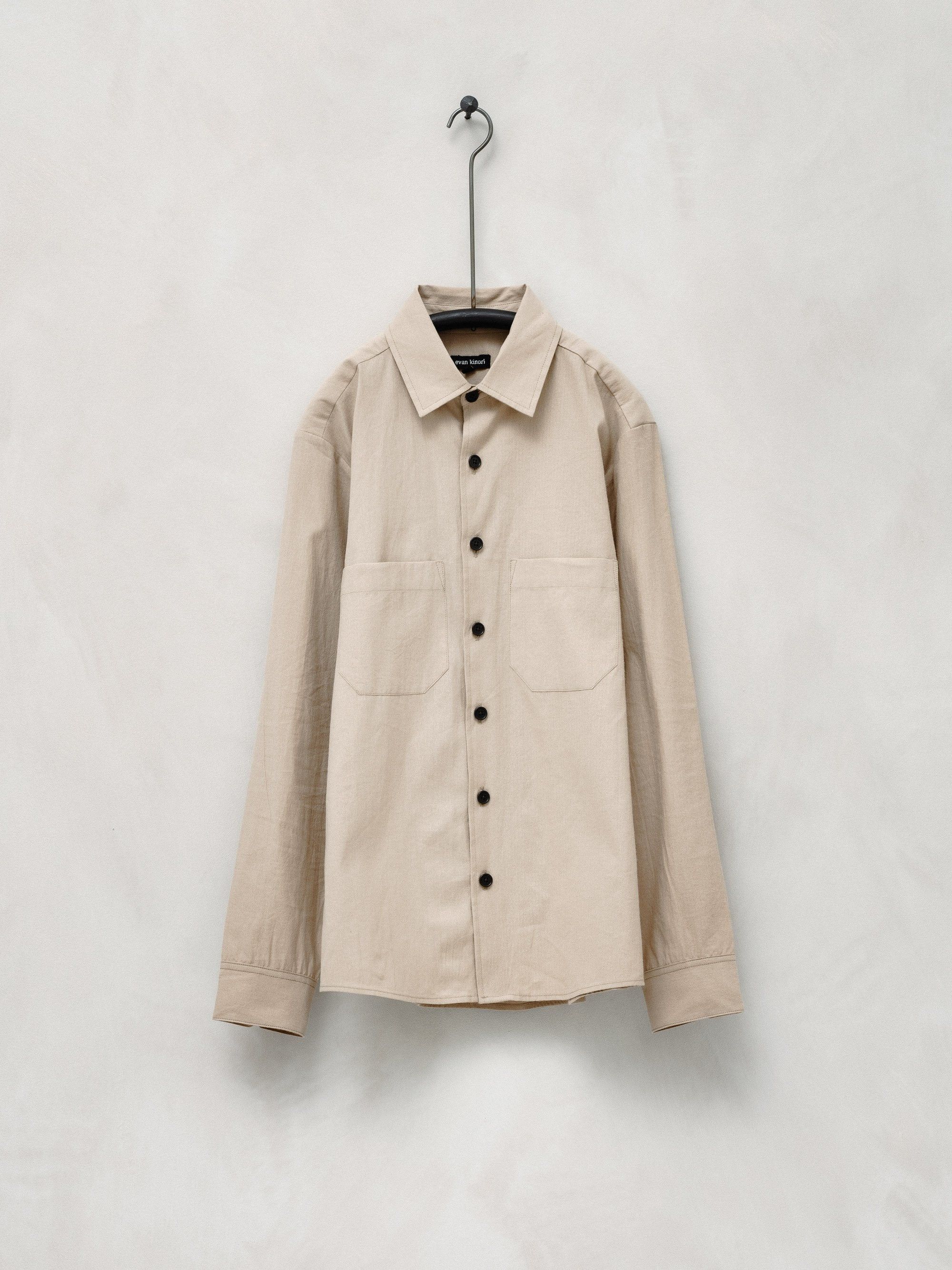 Evan Kinori Evan Kinori Two Pocket Shirt Paper/Cotton Broadcloth Beige Size US S / EU 44-46 / 1 - 1 Thumbnail