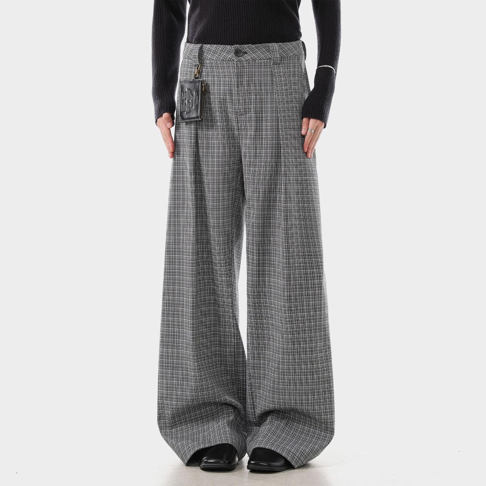 Vintage Gray Wide Leg Plaid Trousers, Loose Fit Pants Size US 30 / EU 46 - 6 Thumbnail