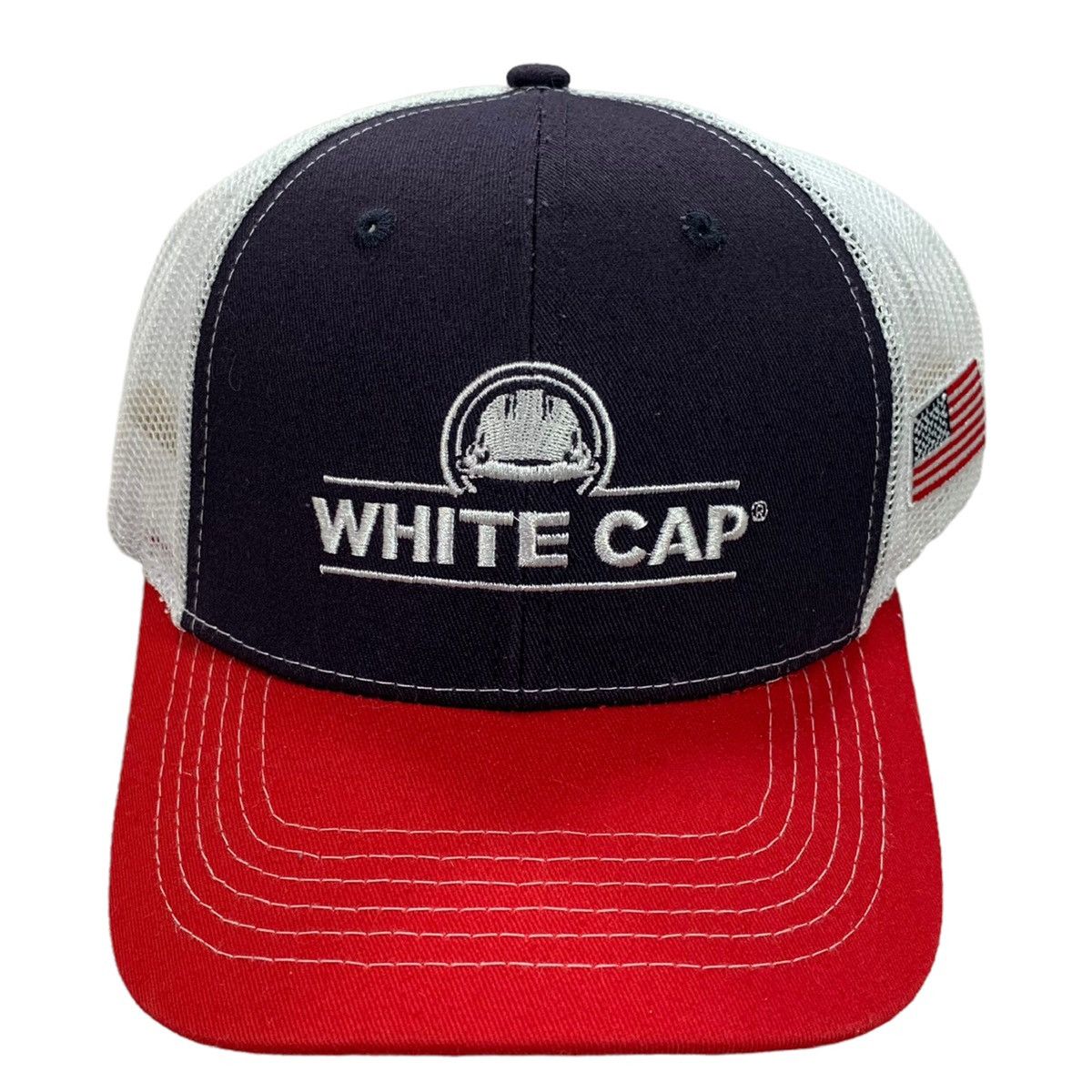 Vintage VTG White Cap Multiquip USA Flag Logo Blue Red White Hat | Grailed
