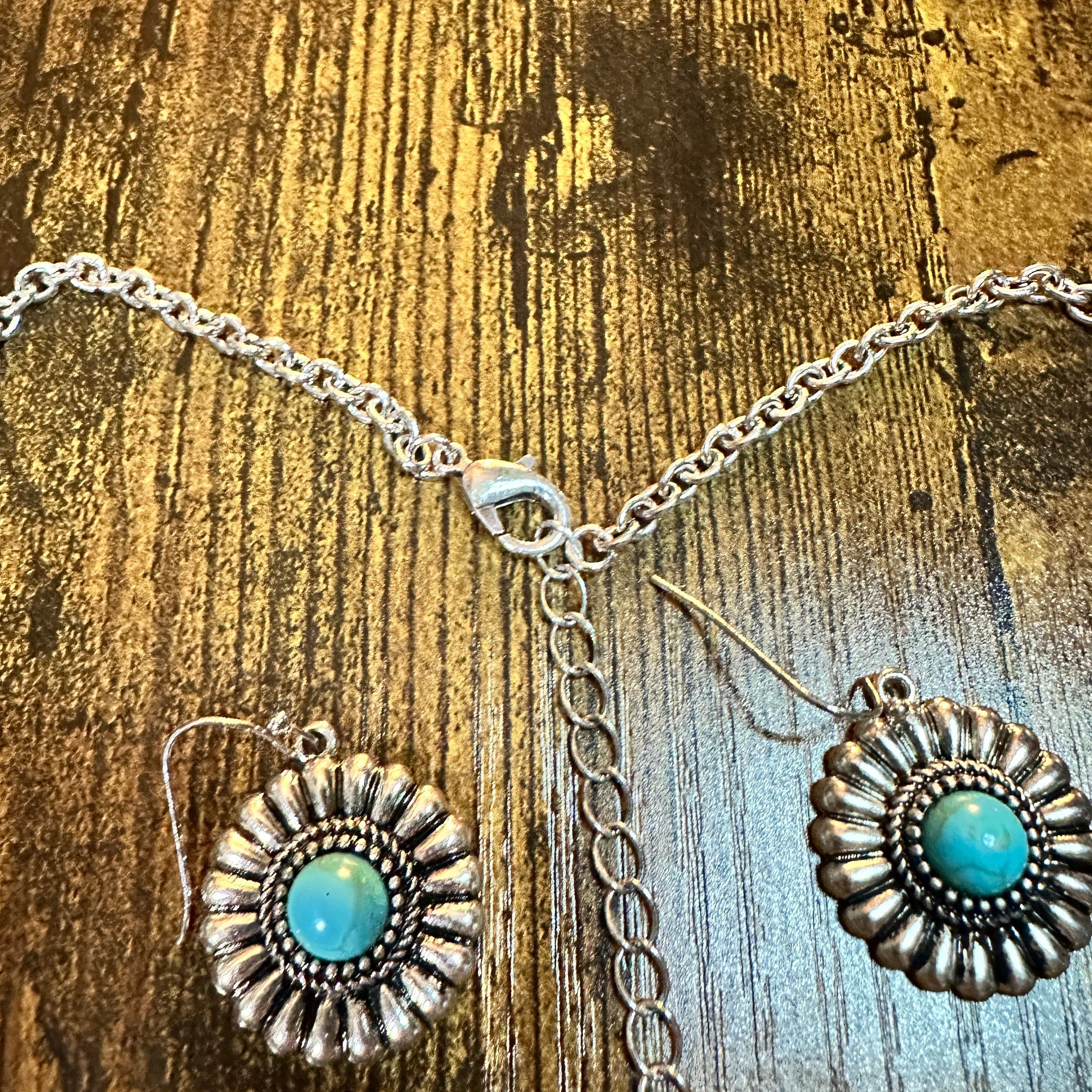 Other Turquoise Flower Concho Beaded Necklace and Earrings Set Size ONE SIZE - 6 Thumbnail