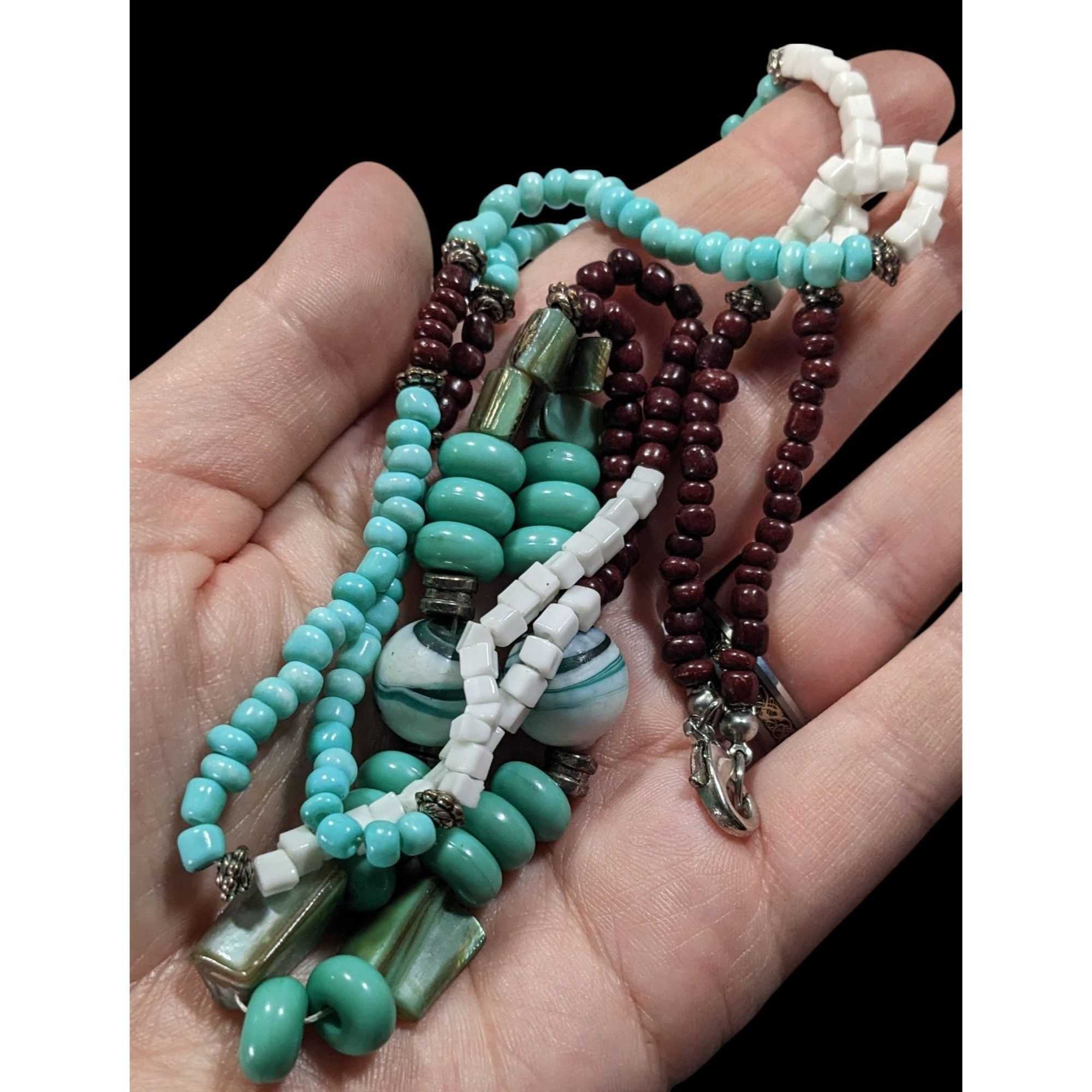Other Vintage Turquoise And Brown Shell Stone And Glass Beaded Nec Size ONE SIZE - 7 Thumbnail