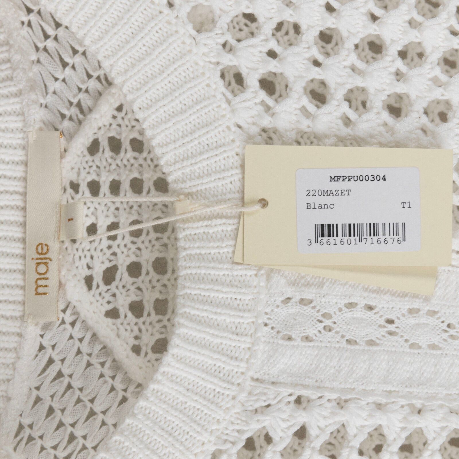 Maje Maje Women Mazet Open-Knitwork Cotton Sweater White Size 1/S Size S / US 4 / IT 40 - 5 Thumbnail
