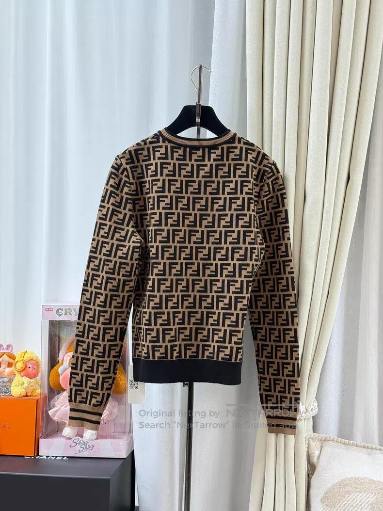 Fendi Fendi Brown and Black Printed Logo Long Sleeve Knit Top Size S / US 4 / IT 40 - 3 Thumbnail