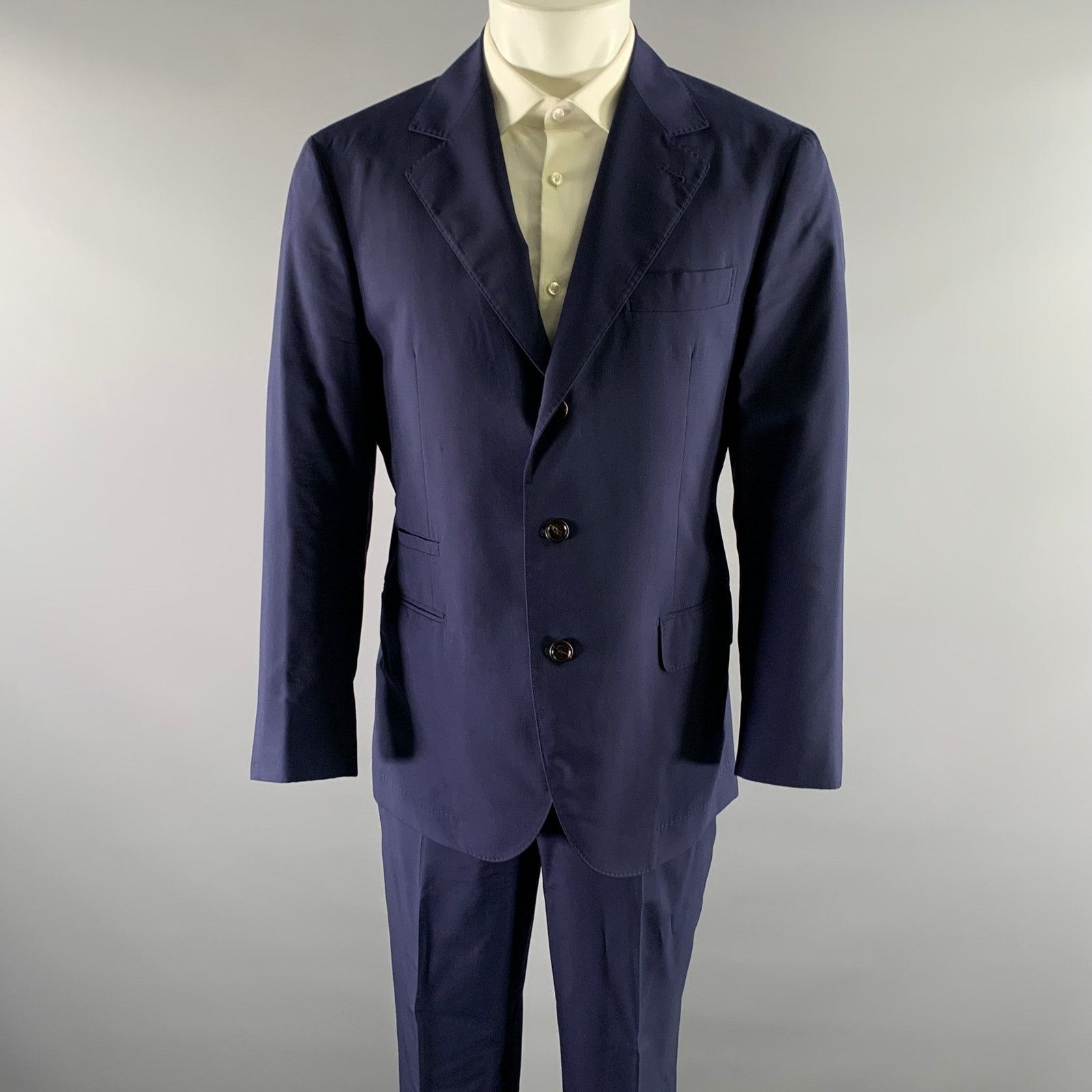 Brunello Cucinelli BRUNELLO CUCINELLI Size 40 Navy Wool Blend Notch Lapel Suit Size 40R - 1 Thumbnail