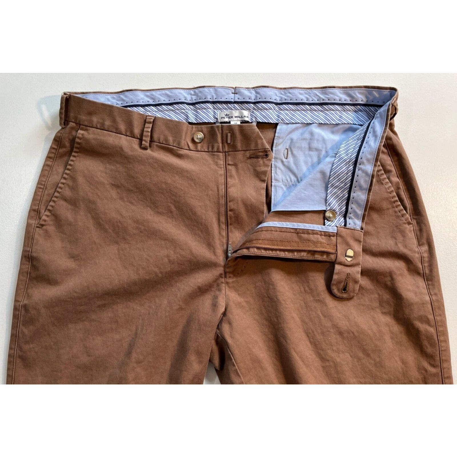 Peter Millar Peter Millar Men's Flat Front Pants Sz 38x35 Twill Chino Brown Cotton Blend Regular Inseam 35in 97% Pima Cotton 3% Spandex Shorts? Size US 38 / EU 54 - 4 Thumbnail