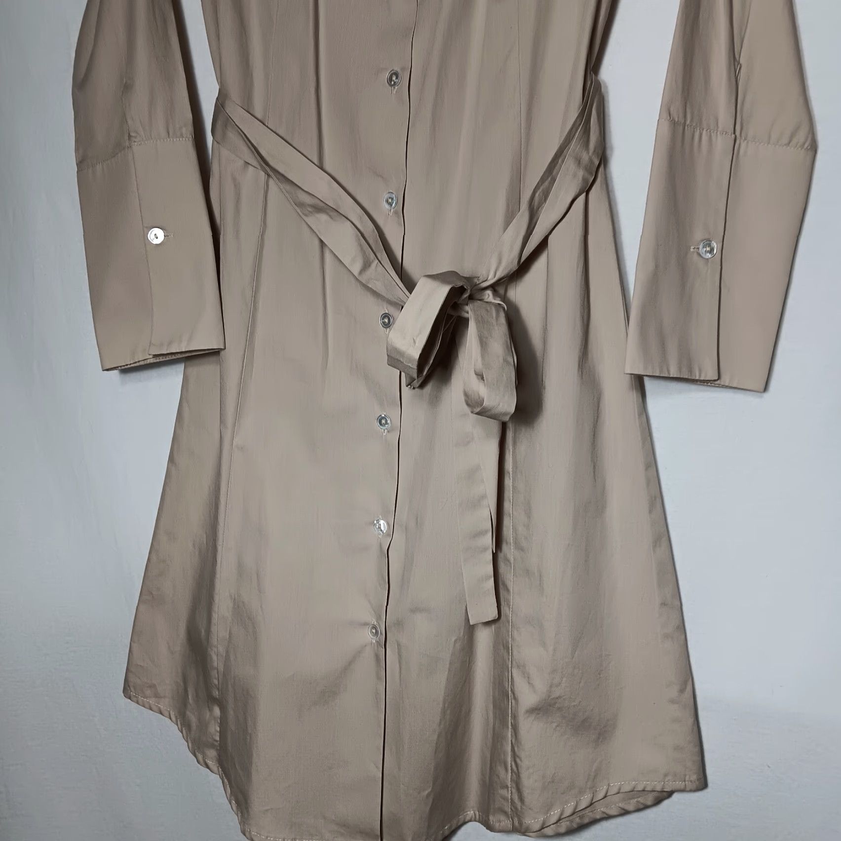 Bell Fine Garments by Bell Shirt Dress Casual Beige 0 Long Sleeve Button Belt Academic Minimalist Womens Dress Size XS / US 0-2 / IT 36-38 - 5 Thumbnail