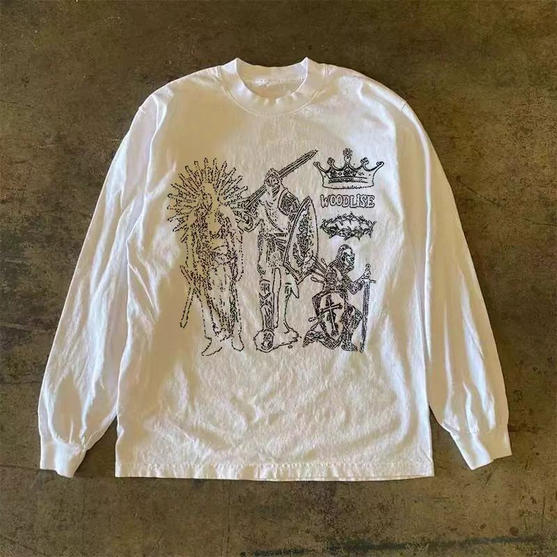 Japanese Brand White casual retro crown print long-sleeved t-shirt Size US M / EU 48-50 / 2 - 1 Thumbnail