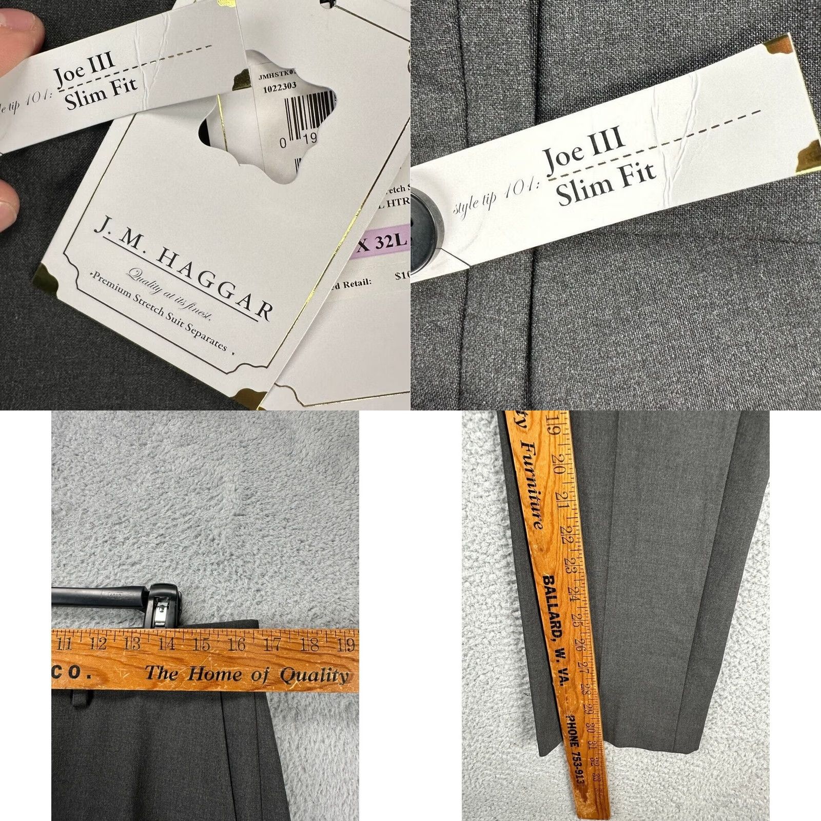 Haggar J.M Haggar Joe III Pants Mens 32X32 Charcoal Grey Dress Slim Fit Flat Front NEW Pants Mens 32X32 Gray Slim Fit Formal Casual Size US 32 / EU 48 - 8 Thumbnail