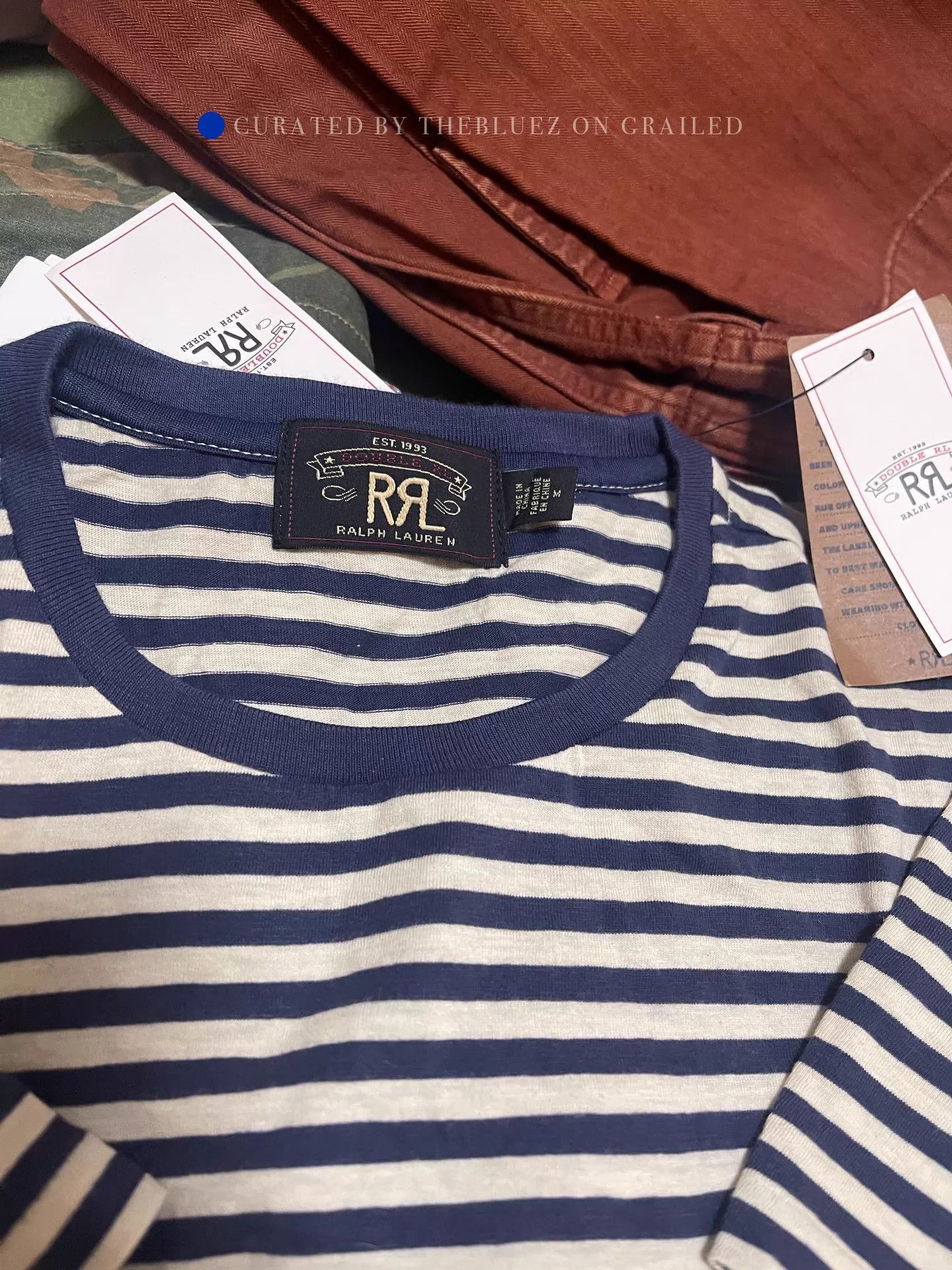 RRL Ralph Lauren Striped Indigo Tee in Multi Color Size US M / EU 48-50 / 2 - 1 Thumbnail