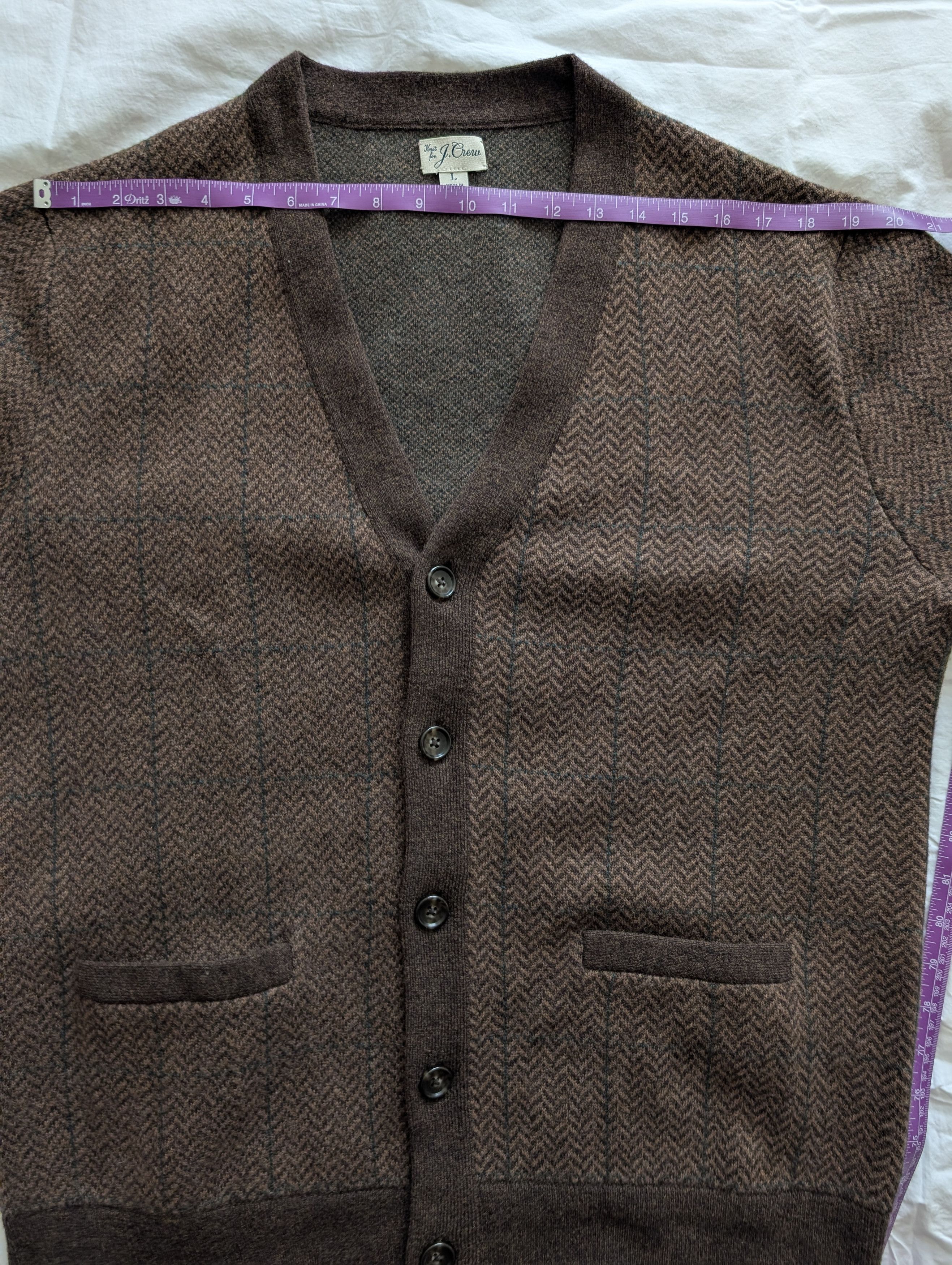 J. Crew Wool Herringbone Plaid Jacquard Cardigan