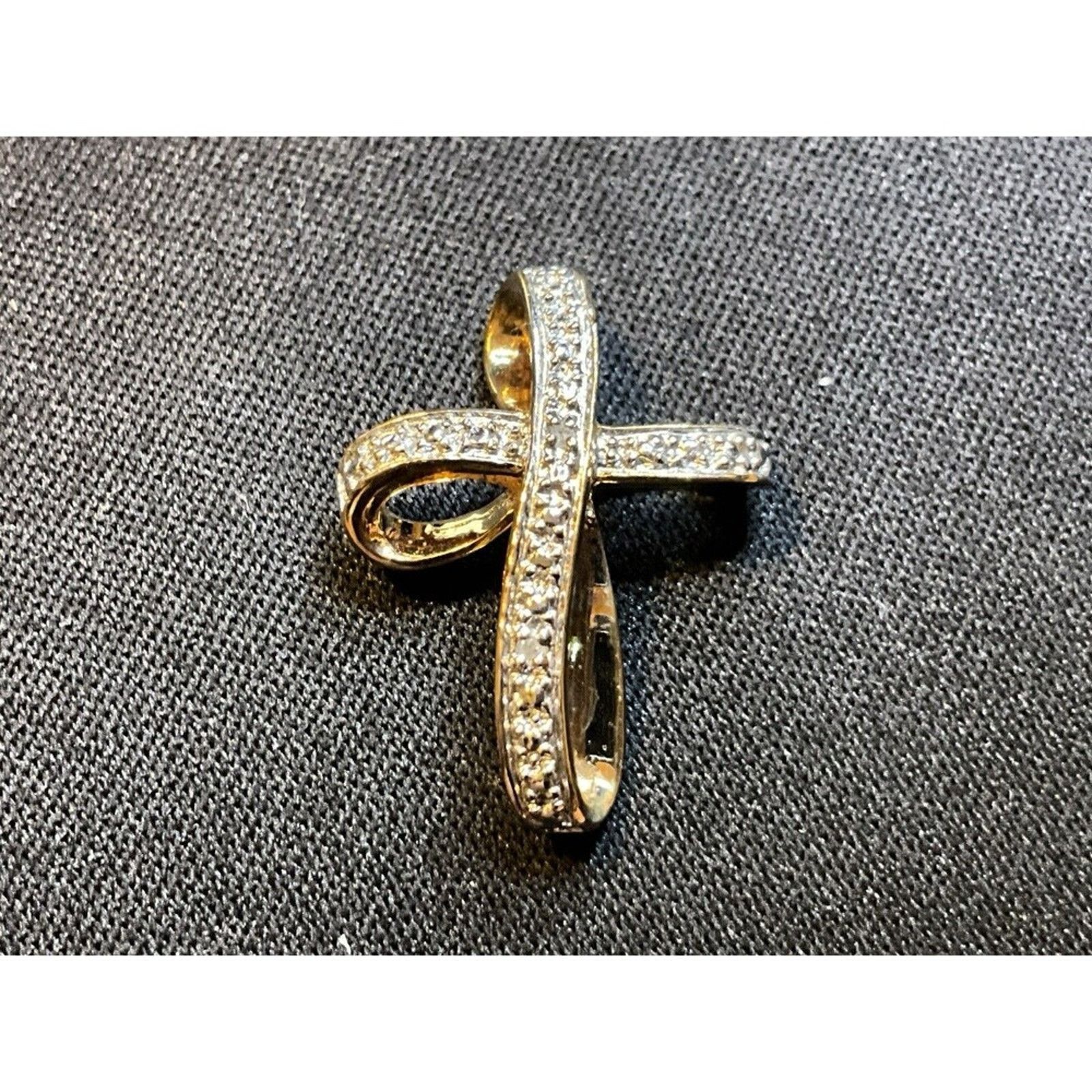 Other 925 Silver Vermeil 24k Gold Over Cross 10 Diamonds Pendant Size ONE SIZE - 1 Thumbnail