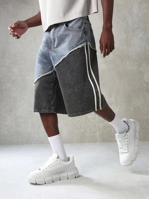 Japanese Brand Contrast Panel Y2k Shorts Jorts Denim Size US 34 / EU 50 - 1 Thumbnail