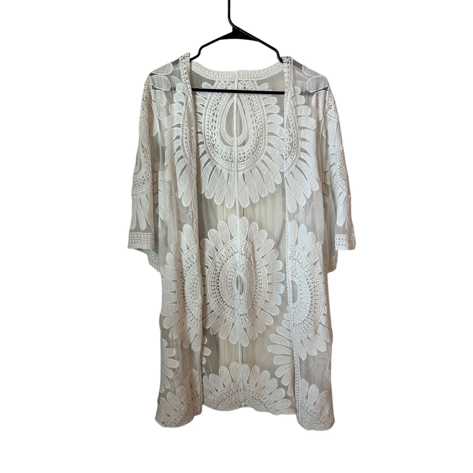 Other White Floral Long Sleeve Swimsuit Cover Up Long Kimono Size ONE SIZE - 9 Thumbnail