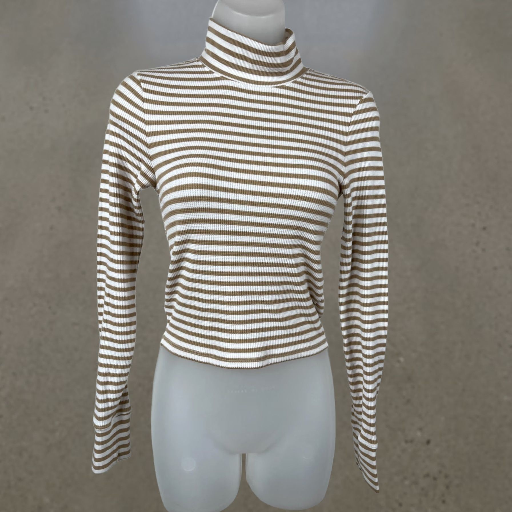 American Eagle Outfitters American Eagle Outfitters Top Womens S White Brown Stripe Turtleneck Long Sleeve Casual Size S / US 4 / IT 40 - 1 Thumbnail