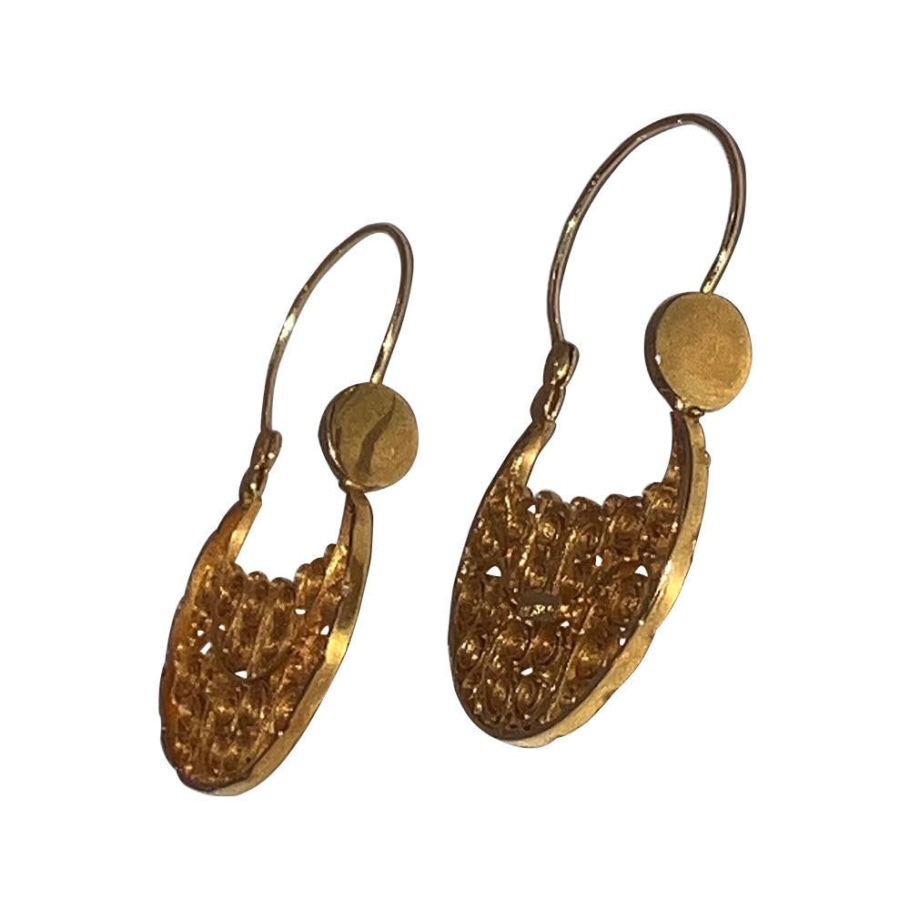 Designer 14 KT Gold Mexican Filigree Hoop Earrings Size ONE SIZE - 6 Thumbnail