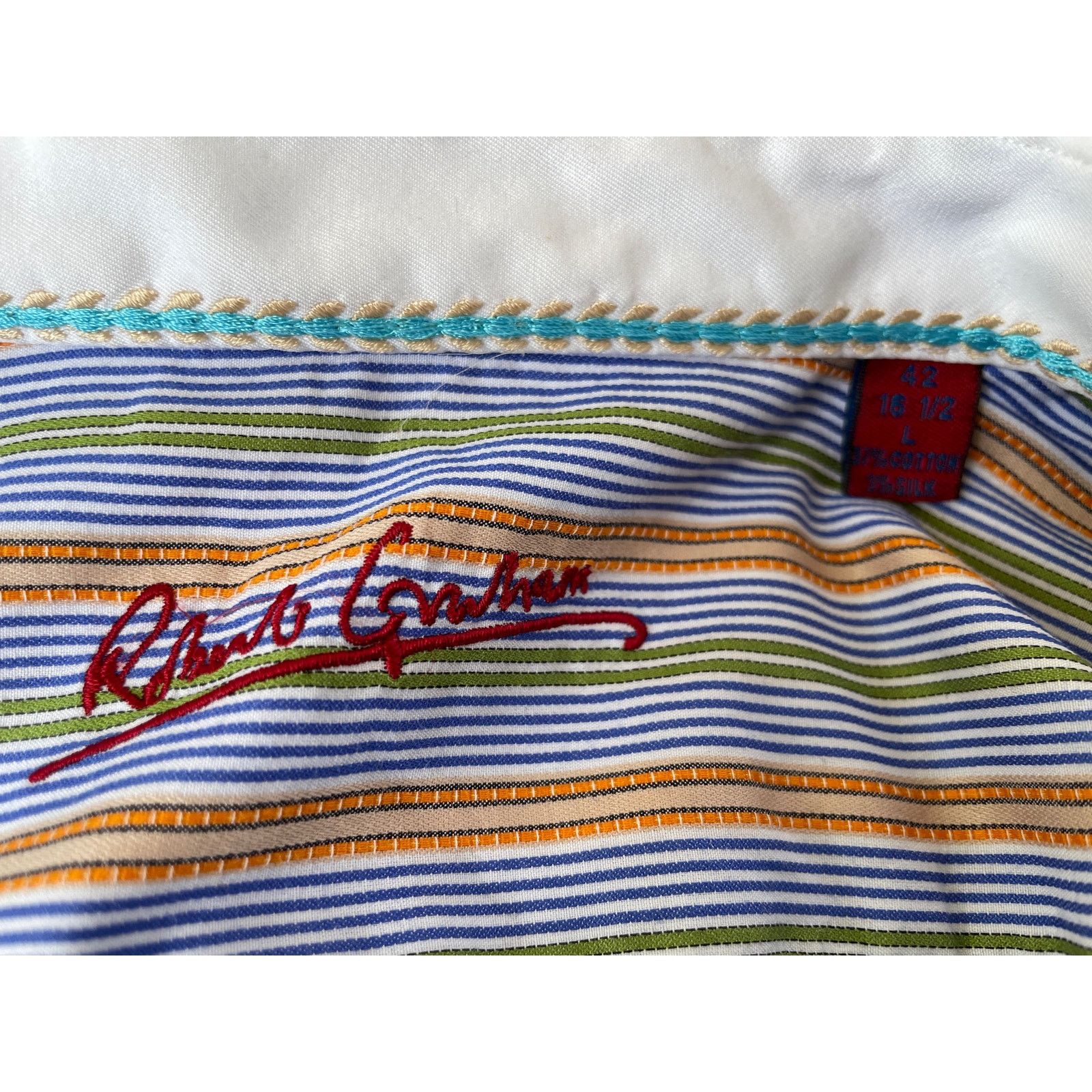 Robert Graham Robert Graham Orange Blue Striped Button Up Shirt, Large Size US L / EU 52-54 / 3 - 8 Thumbnail