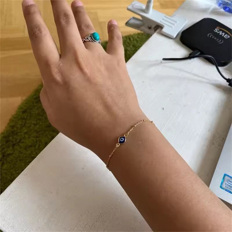 Jewelry EVIL Eye Glass Beads Gold Chain Bracelet Size ONE SIZE - 2 Thumbnail