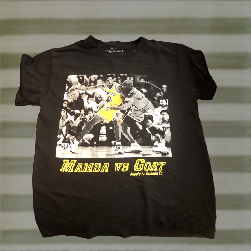 Supply & Demand Kobe Bryant 8 vs Michael Jordan 23 T-Shirt Mamba vs Goat, Size Small, Black, Cotton, Men, Short Sleeve, Crew Neck, 2020s, Supply & Demand Co. Size US S / EU 44-46 / 1 - 1 Thumbnail