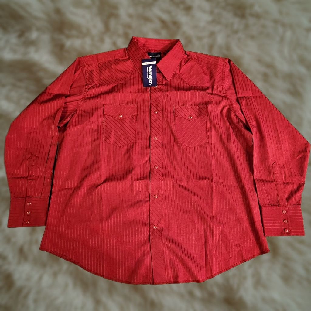 Wrangler Wrangler Pearl Snap Shirt Mens 2XL Red Striped Western Cowboy Rodeo New! Size US XXL / EU 58 / 5 - 1 Thumbnail