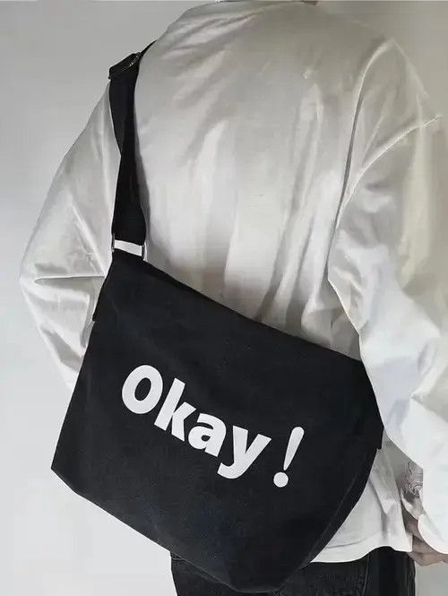 Fashion Hip Hop Okay! Shoulder Bag Messenger Bag in Black, Men's