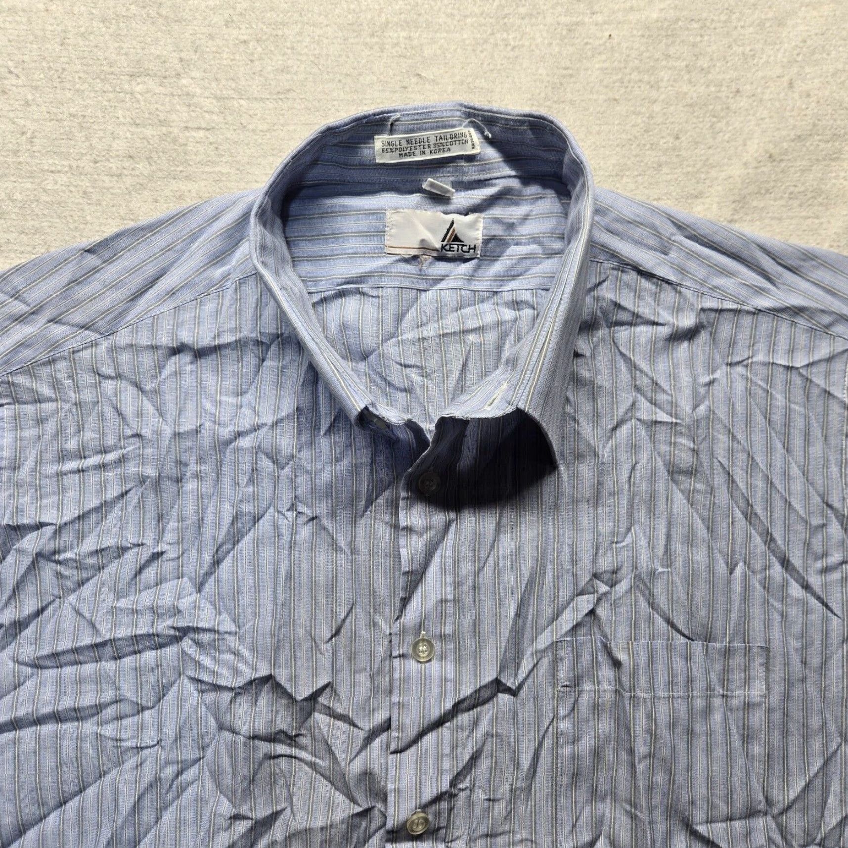 Vintage Ketch Shirt Blue Striped Button-Up Short Sleeve Adult Men's Size 17.5 Size 46R - 2 Thumbnail
