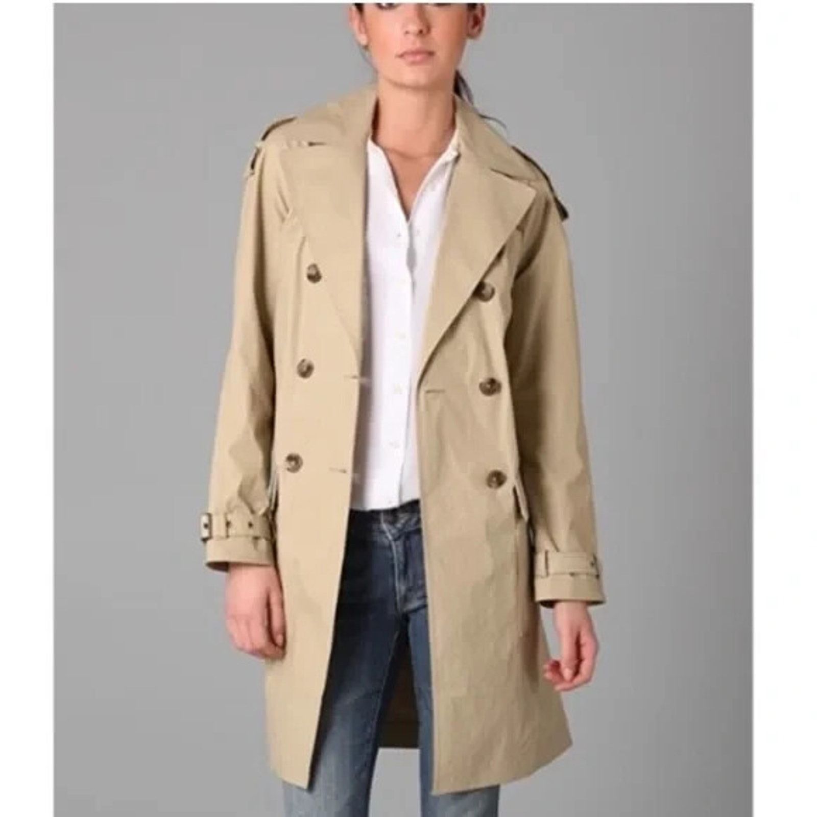Vince Vince Designer Womens Tan Khaki Wax Belted Trench Coat Small Size S / US 4 / IT 40 - 1 Thumbnail