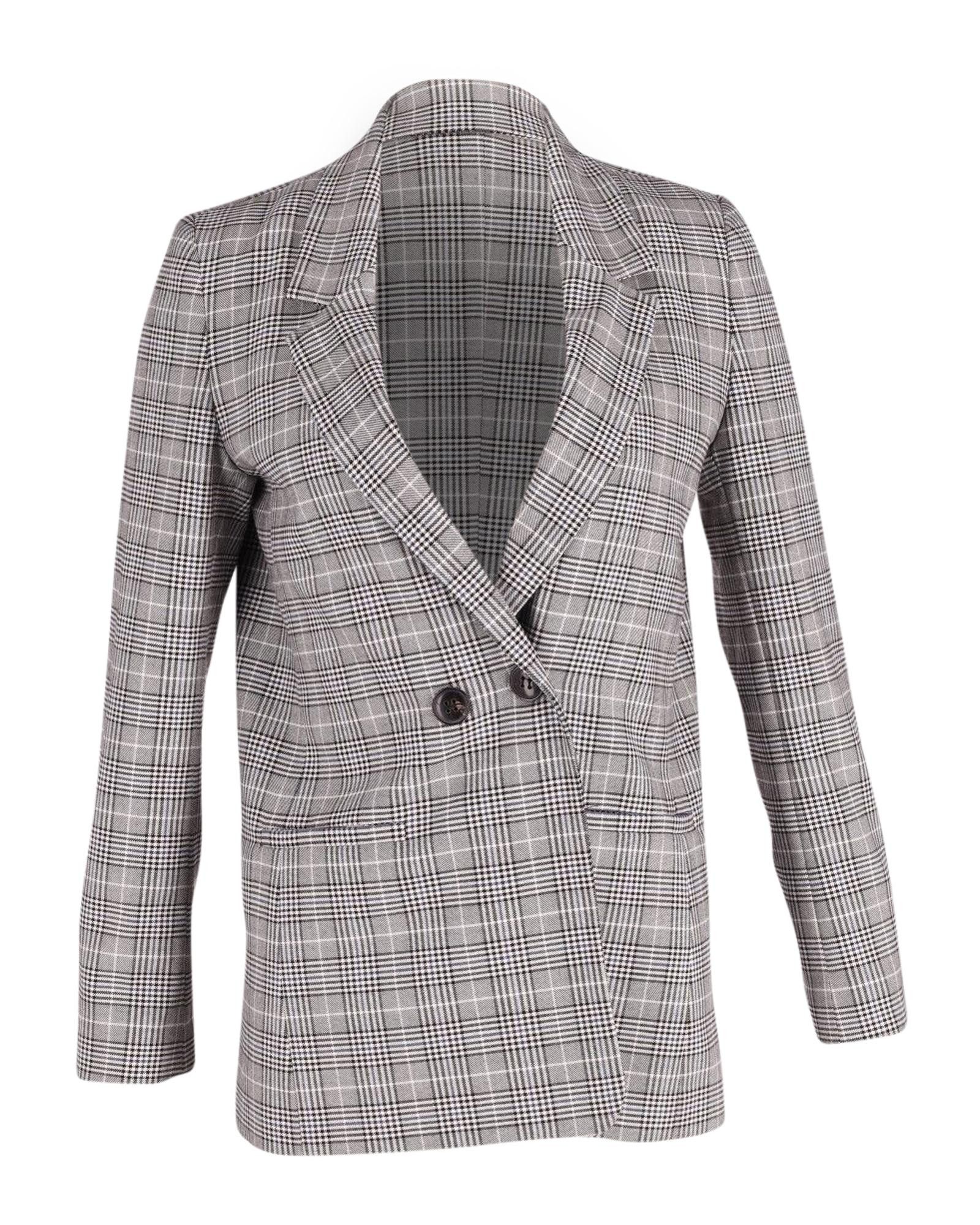 image of Anine Bing Double-Breasted Plaid Blazer In Grey Polyester, Women's (Size Small)