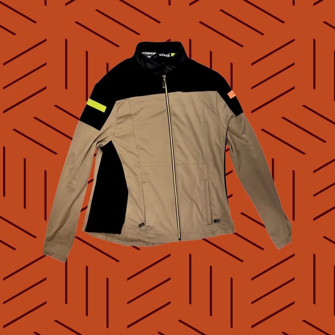 Vintage Jamie Sadock Women's XS Jacket Tan Black Full Zip Mock Neck Pockets Size XS / US 0-2 / IT 36-38 - 1 Thumbnail