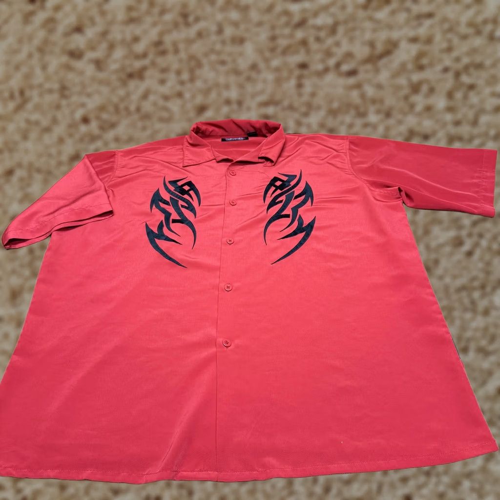 Vintage Dragonfly Shirt Mens 4XL Red Tribal Graphic Button Up Short Sleeve Polyester Size US XXL / EU 58 / 5 - 1 Thumbnail