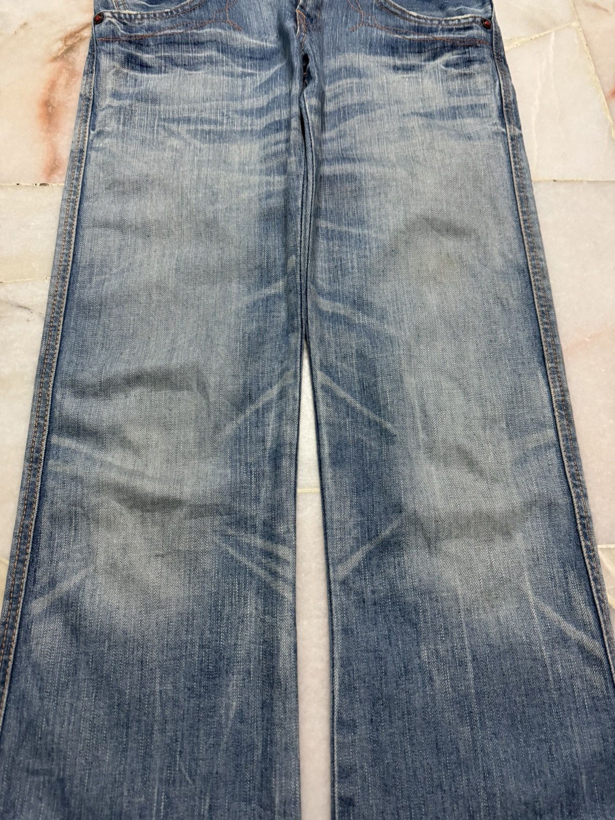 Edwin ⚡️FLARED⚡️VINTAGE EDWIN BLUE TRIP 503 RARE HONEYCOMB MUDPUNK Size US 29 - 3 Thumbnail