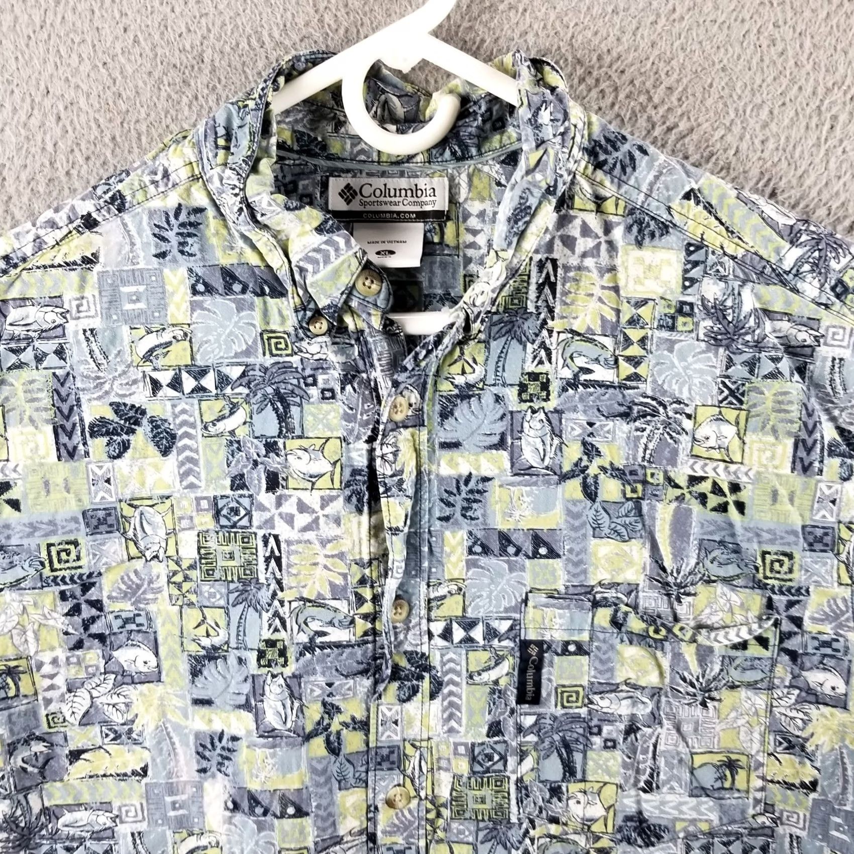Vintage Columbia Fishing Shirt Men XL All Over Print Tuna Floral Hawaiian Button Up Size US XL / EU 56 / 4 - 2 Thumbnail