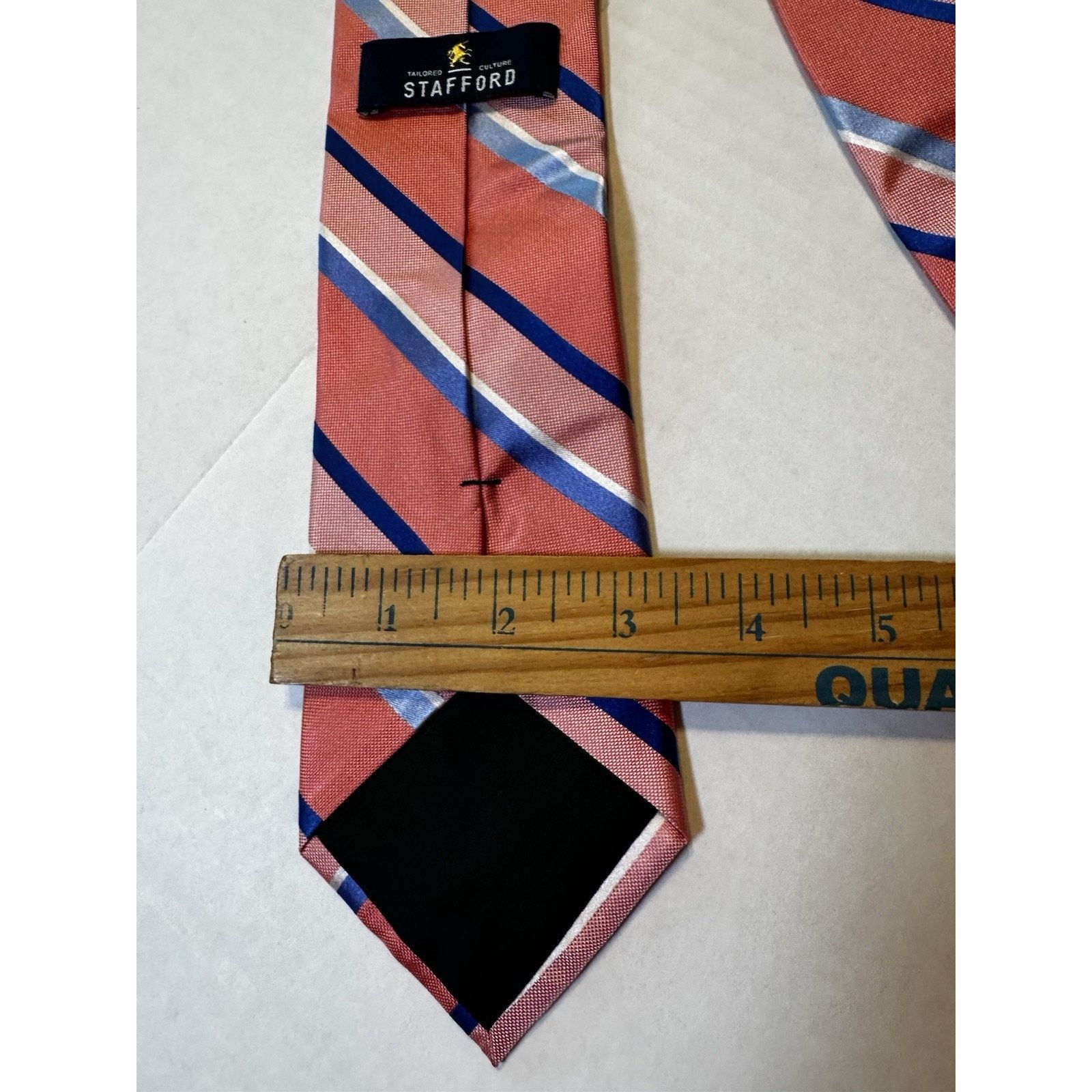 Stafford Stafford Neck Tie Silk Pink/Blue Stripe Preppy Business Size ONE SIZE - 10 Thumbnail