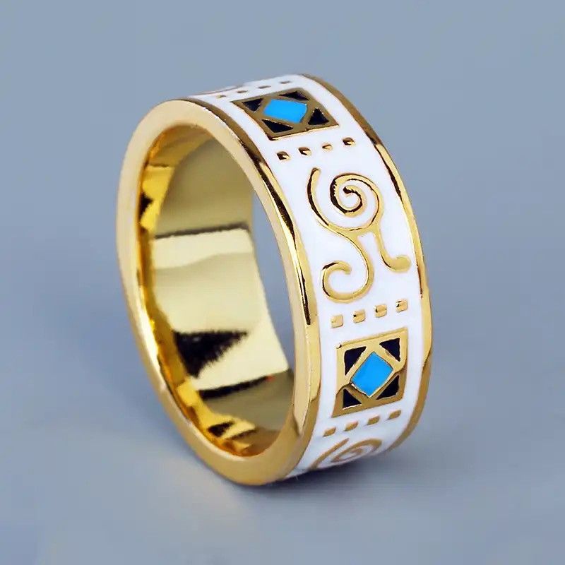 Jewelry × Vintage Fashion Irregular Pattern White Hand Enamel Jewelry Ring Size ONE SIZE - 1 Thumbnail