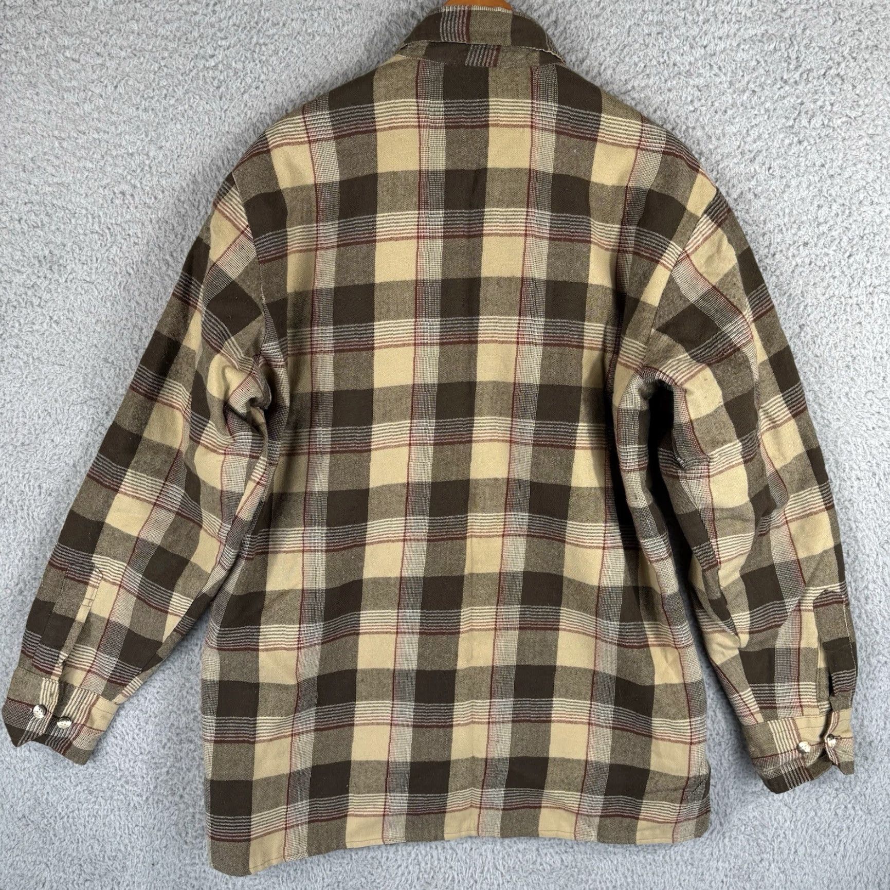 Sears VINTAGE Sears Quilt Lined Flannel Shirt Mens LT Tall Brown Plaid 90s Work Button-Up Size US L / EU 52-54 / 3 - 6 Thumbnail