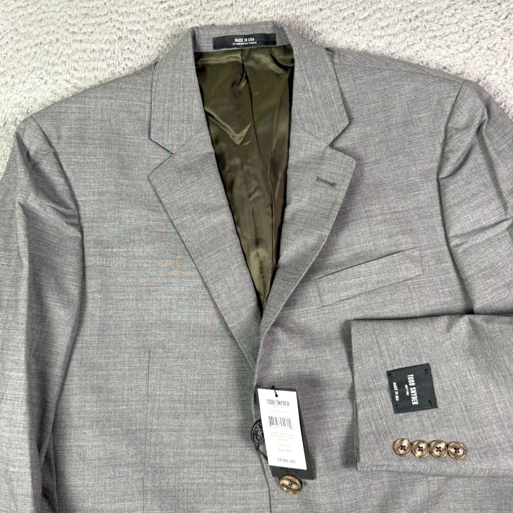 Todd Snyder Todd Snyder Trop Wool Suit Jacket Mens 40S Charcoal Gray Sutton Fit Italy NEW Size 40R - 2 Thumbnail